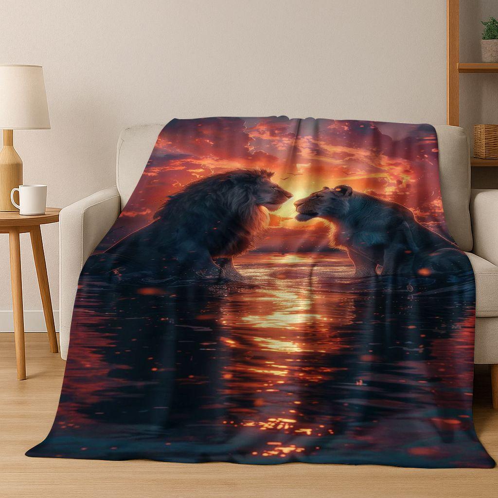 26 Style Wild Animal Lion Beast Cartoon Flannel Blanket,Warm Cozy Soft Throw Blanket for Home Bedroom Bed Sofa Picnic Cover Kids