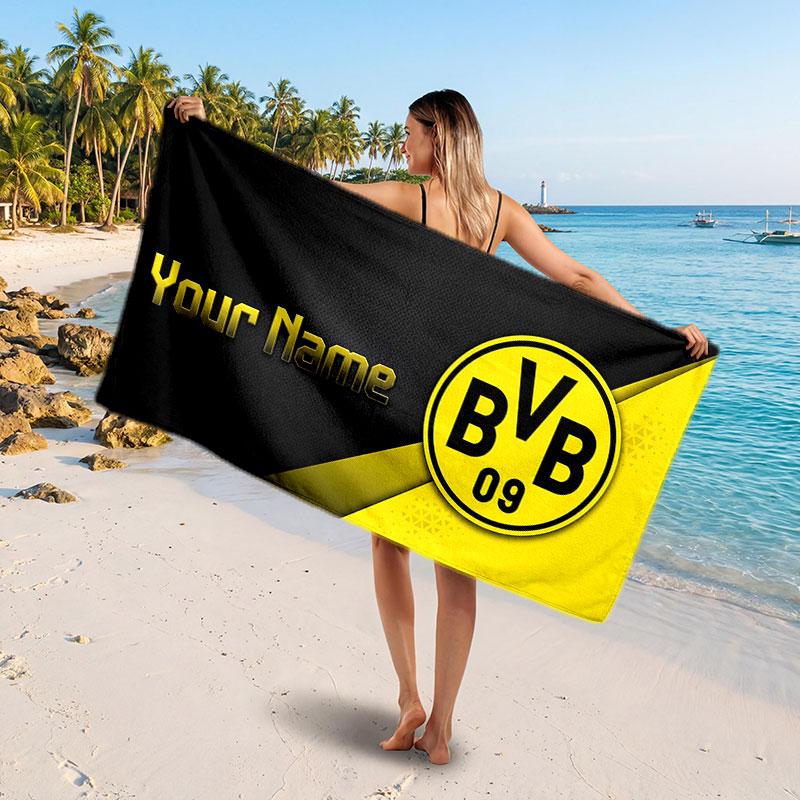 Borussia Dortmund Benutzerhandtuch, Personalisierter Textdruck mit Namen, Fußballlogo Weiches Schnelltrocknendes Handtuch Urlaubsgeschenk