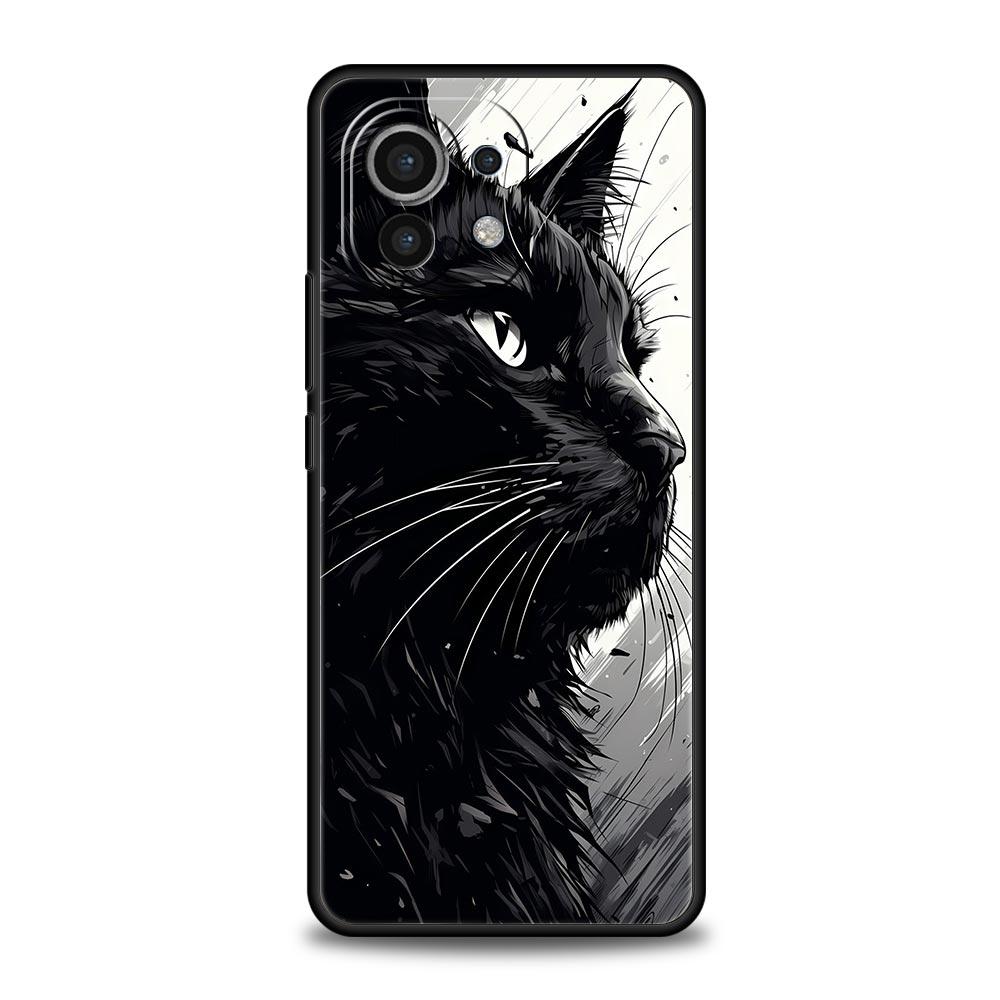 Phone Case For Xiaomi Mi 15 14 14T 13T 12T Pro 12 13 11 Lite 5G 11T X6 X5 Pro Soft TPU Cover Black Cat