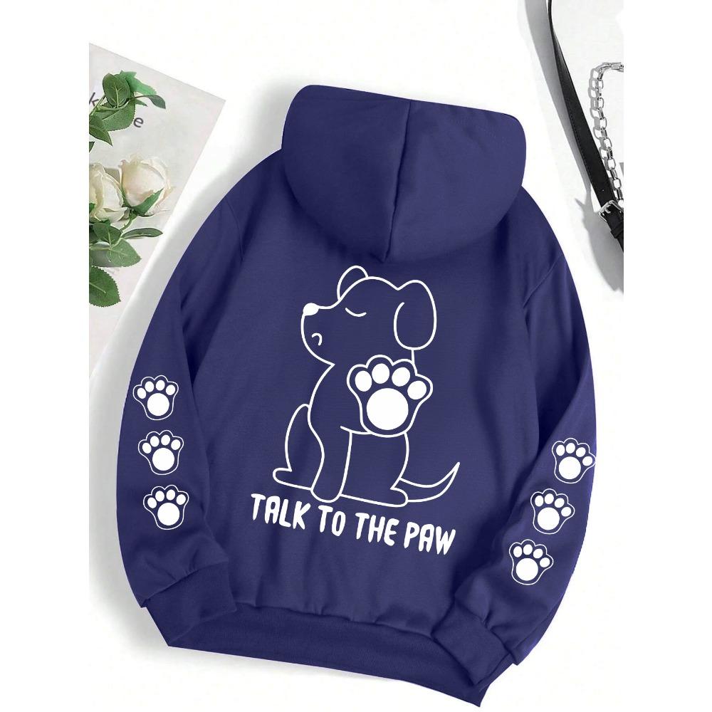 Talk To The Paw Funny Dog Cartoon Print Hoodie Women Warm Hoodie Fashion Casual Hooded Autumn Loose Round Neck Woman Tops
