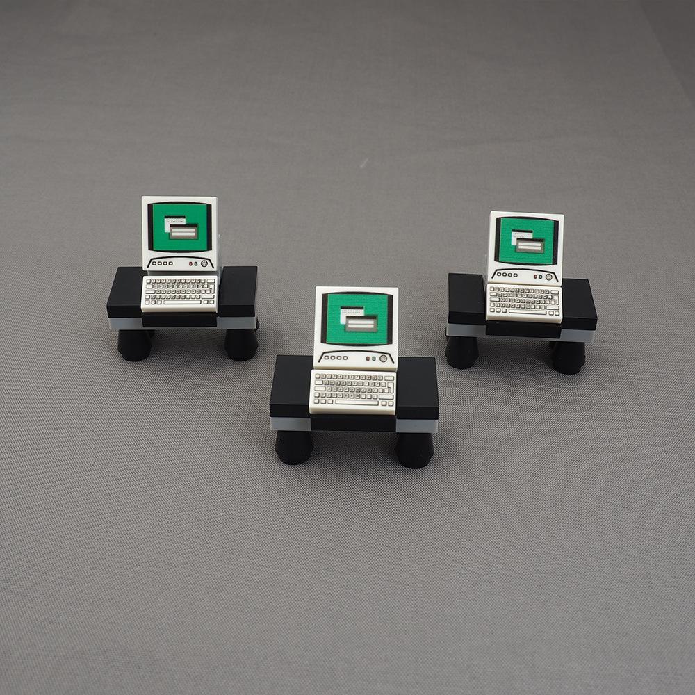 MOC 1 Stück Mini Büro Computertisch Tastatur Bausteine Bausatz Bildschirm Funktioniert Für Kinder Geschenk mit Figuren Steinen Spielzeug