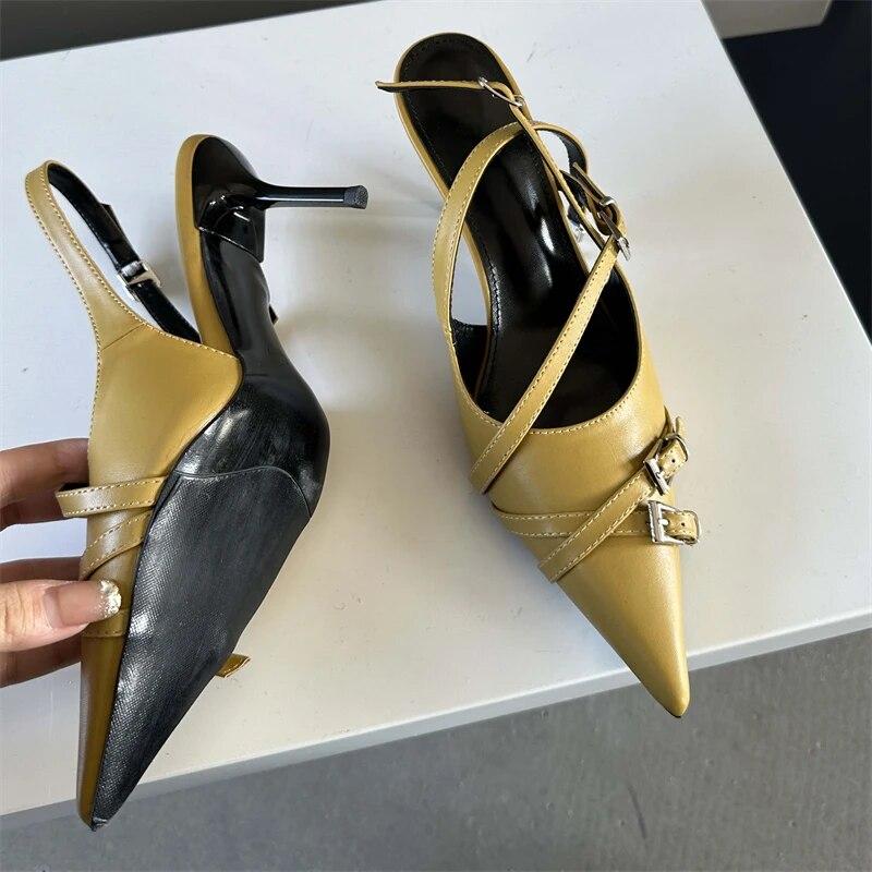 

Eilyken/модные пикантные женские туфли-лодочки на тонком низком каблуке с пряжкой и острым носком, элегантные туфли без каблука с открытой пяткой