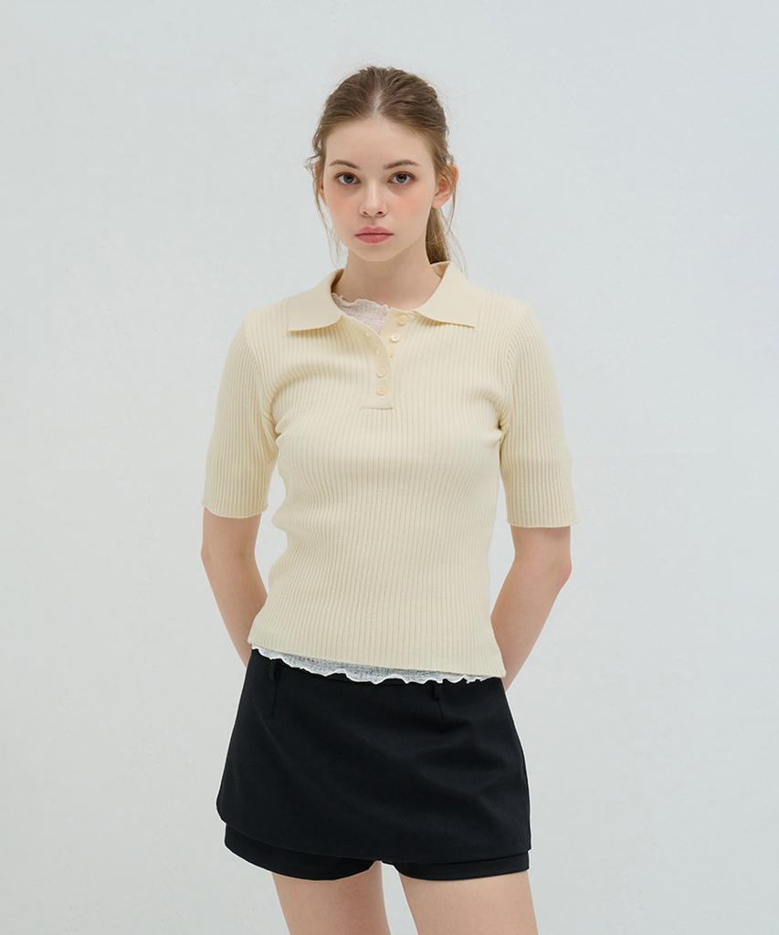 Kamino Ribbed Collar Knit Cream