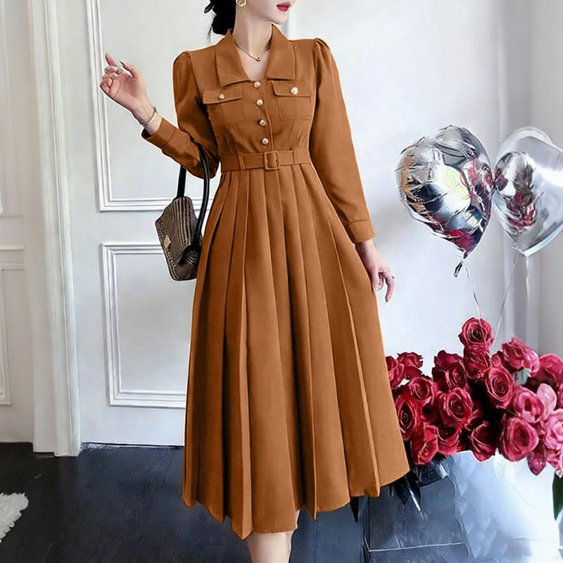 

ZANZEA Женское повседневное свободное платье с отложным воротником и длинными рукавами 3XL коричневый