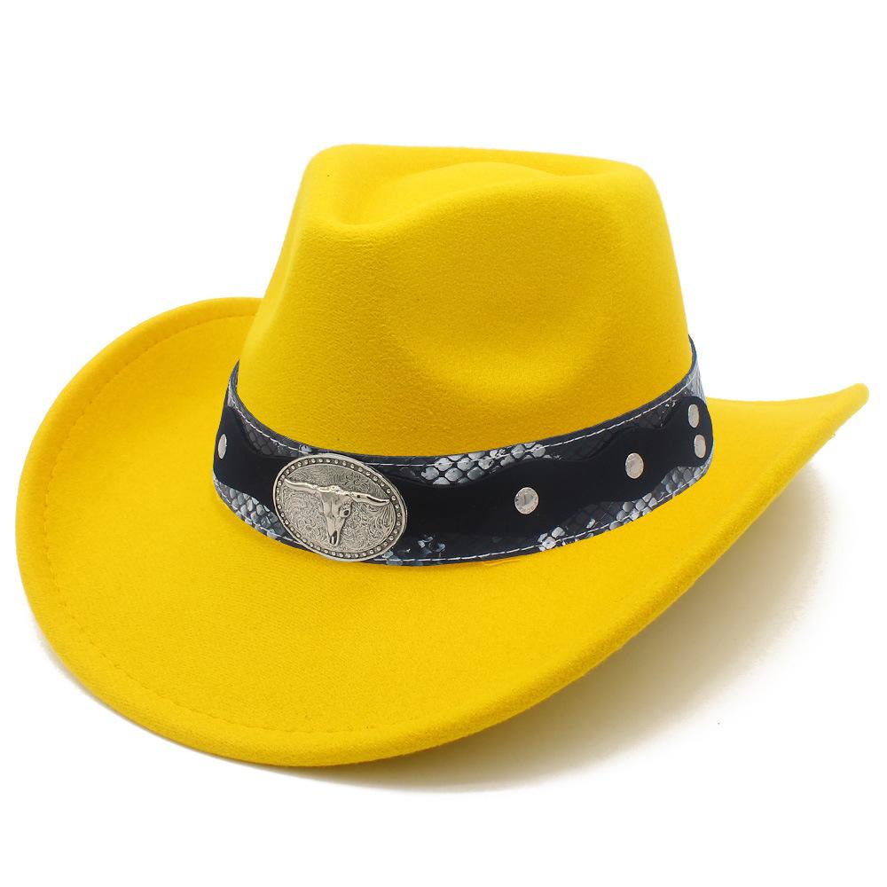 New Cow Head Belt Accessories Western Cowboy Hat Classic Retro Jazz Hat European and American Style Gentleman Hat