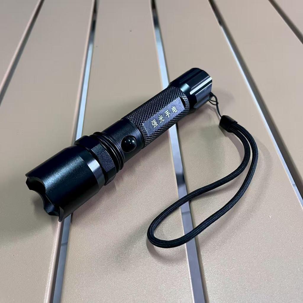 Rechargeable High-Intensity LED Strobe Flashlight - Black, for Camping, Emergency, and Searchlight Use