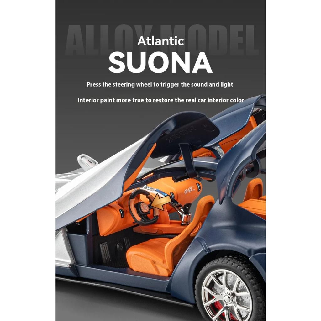 1/24 Bugatti Atlantic Luxus-Sportwagen Legierungsmodell, Simulierter Ton und Licht, Bemalte Innenausstattung, Restaurierte Details, Schreibtisch-Dekorationen