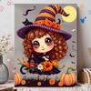 Pearl Painting DIY Kit Frameless Halloween Witch Pumpkin Pattern Shiny Bead Art Canvas Creative Wall Decor Gift Craft Home Artworks
