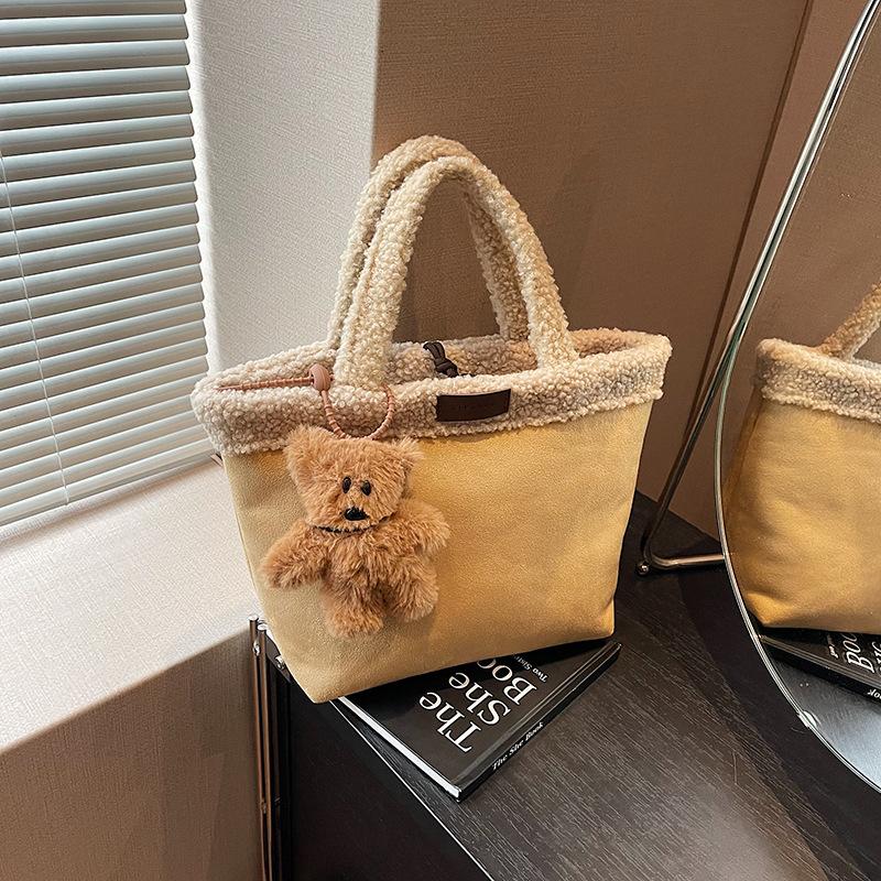 

2025 осень новая мода корейский нишевый замшевый портативный мешок-корзина для овощей плюшевая ручная сумка-ведро no pendant хаки