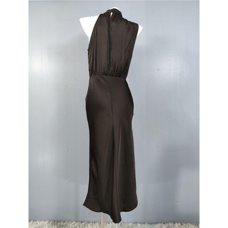 Export Single Fashion Niche Personality Sleeveless Adult Lady Like Woman Graceful Stand Collar Smooth Fabric High Quality Commuter Dress Women