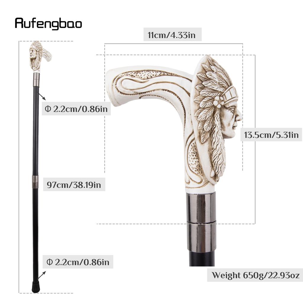 White Resin Feather Skull Head Walking Cane Fashion Decorative Steel Stick Gentleman Elegant Cosplay Cane Knob Crosier 97cm
