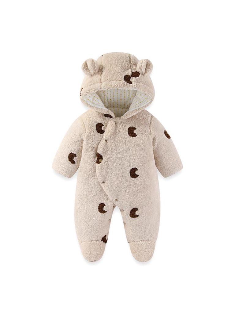Fleece-Lined Quilted Baby Jumpsuit for Autumn & Winter - 300g Cotton, Hooded Outerwear