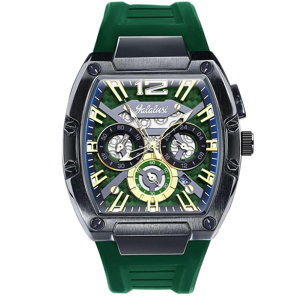 Relógio Vintage de Luxo para Homens Cronógrafo Esportivo de Pulso Quartzo com Pulseira de Silicone, Data, Luminoso