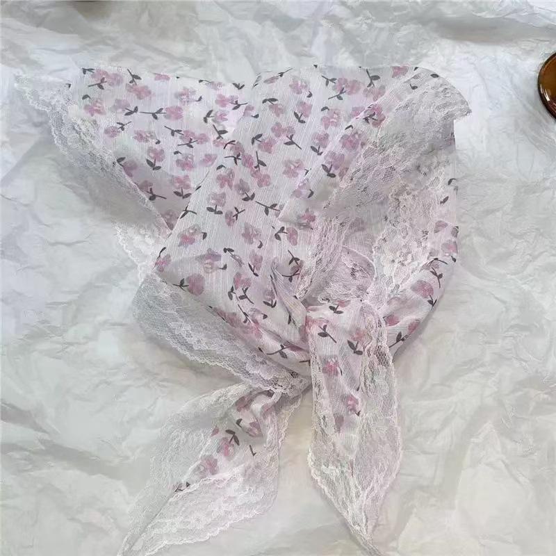 Pastoral French Lace Triangle Hair Scarf and Headband for Spring Outings