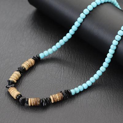 Fashion Men Necklace 20 Inches Natural Tiger Eyes Blue Howlite Stone Collar Hiphop Accessories Coconut Husk Beads Colar Jewelry