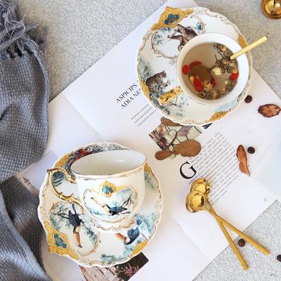 English Jungle Ceramic Coffee Cup Coffee Cup Saucer Set Household Simple Afternoon Tea Flower Tea Cup With Spoon