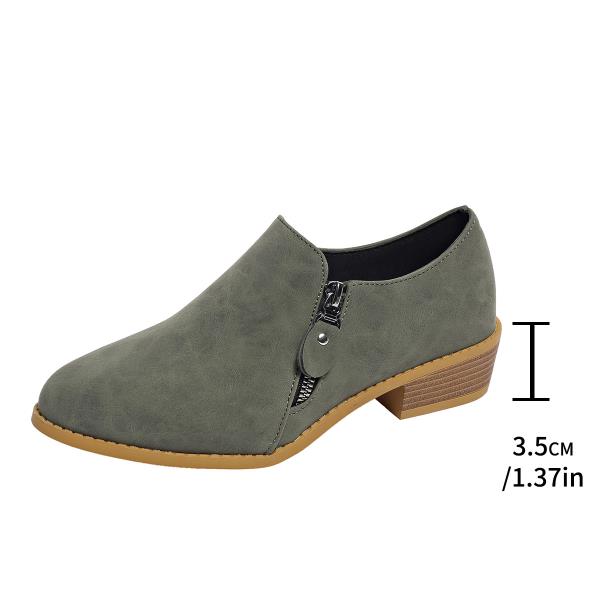 Fashion Winter Shoes Women British Style Autumn Round Toe Low Heels Preppy Fall On Heels New Retro Solid Zip Metal Decoration Rubber PU