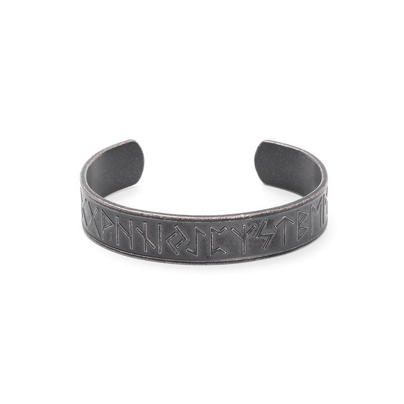Vintage Rune Titanium Steel Men's Open Cuff Bracelet Bold Bangle