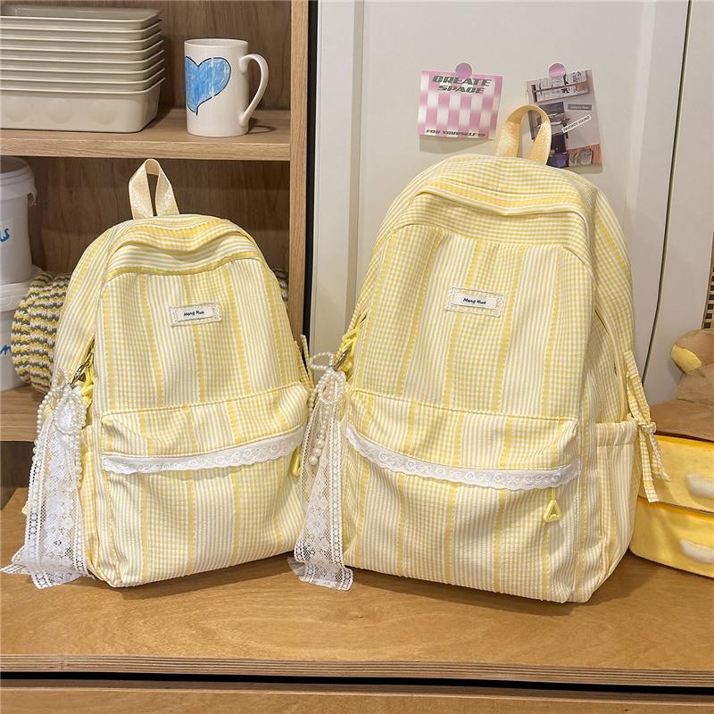 Striped Backpack, Student Schoolbag, Commuter Large-capacity Backpack