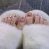 24 Pcs Short Square Fake Toenails Blue Cat Eye Rhinestone Design Full Cover Press On Nail Tips