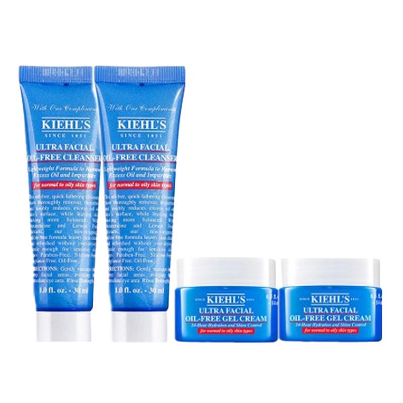 Kiehl s Ultra Facial Oil-Free Cleanse & Hydrate 4-Piece Value Sample Set Cream 14ml*2+Cleanse 30ml*2