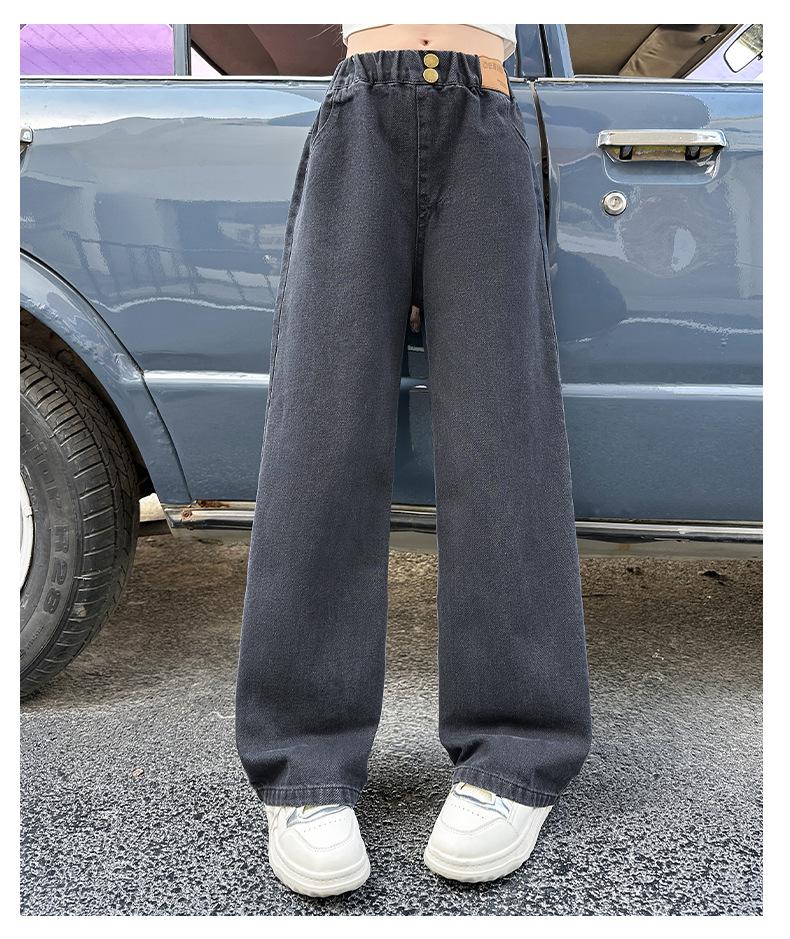 Girls' Patchwork Denim Wide-Leg Pants - Autumn/Winter 2025 Korean Style for Children