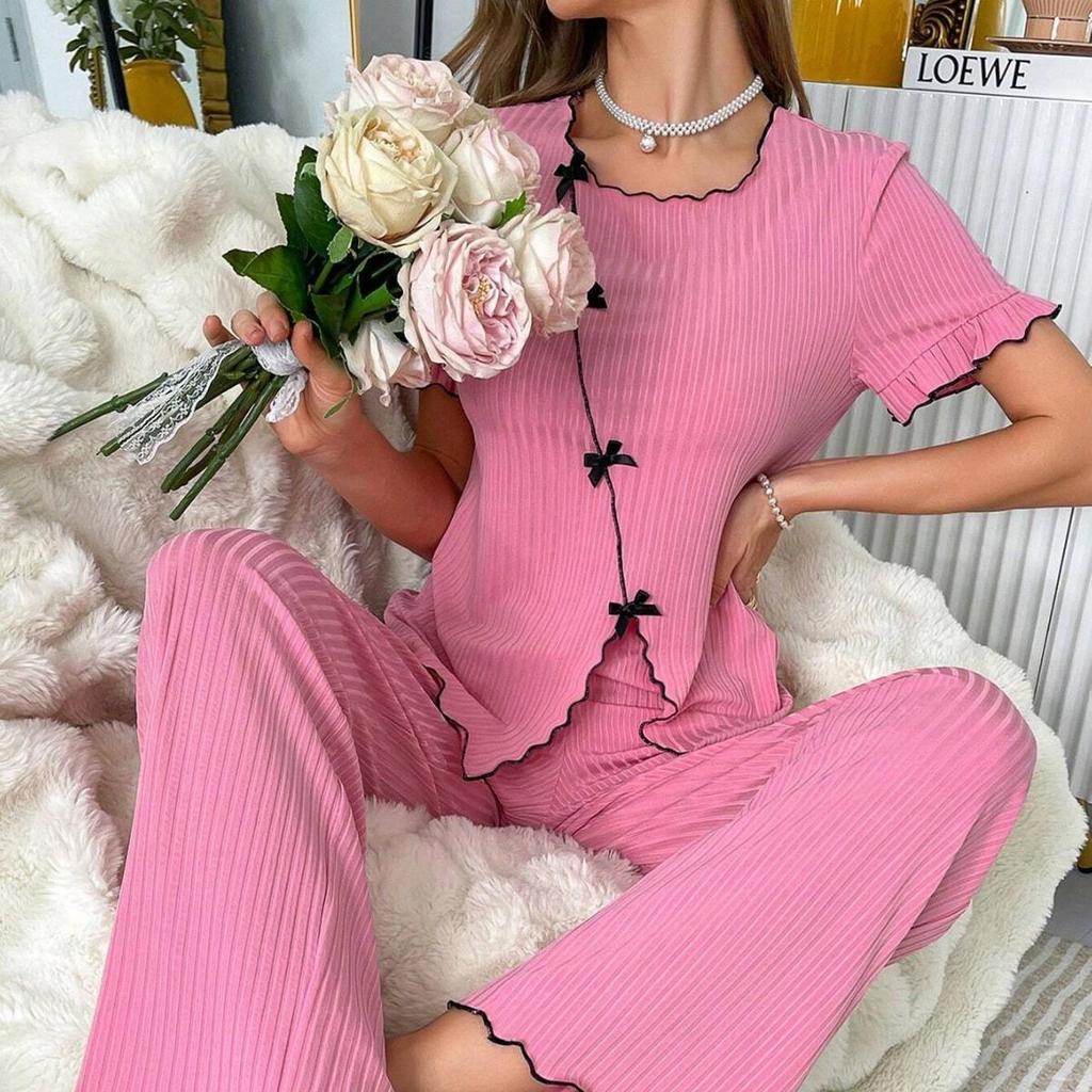 Breathable Long Sleeve Two-Piece Pajama Set for Women – Casual Fashion, Wearable Outside