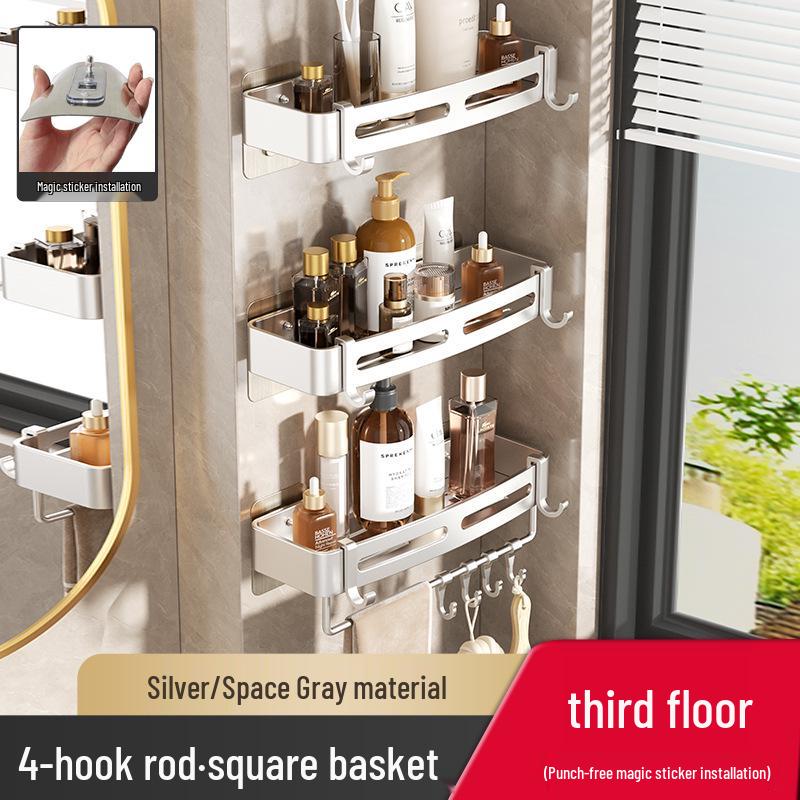 Punch-Free Wall-Mounted Bathroom Storage Shelf