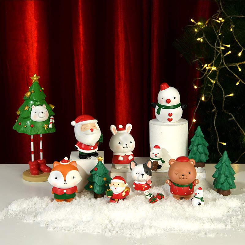 Christmas Small Animal Cute Handmade Ornaments, Santa Claus Snowman, Fox Desktop Resin Ornaments, Handicrafts