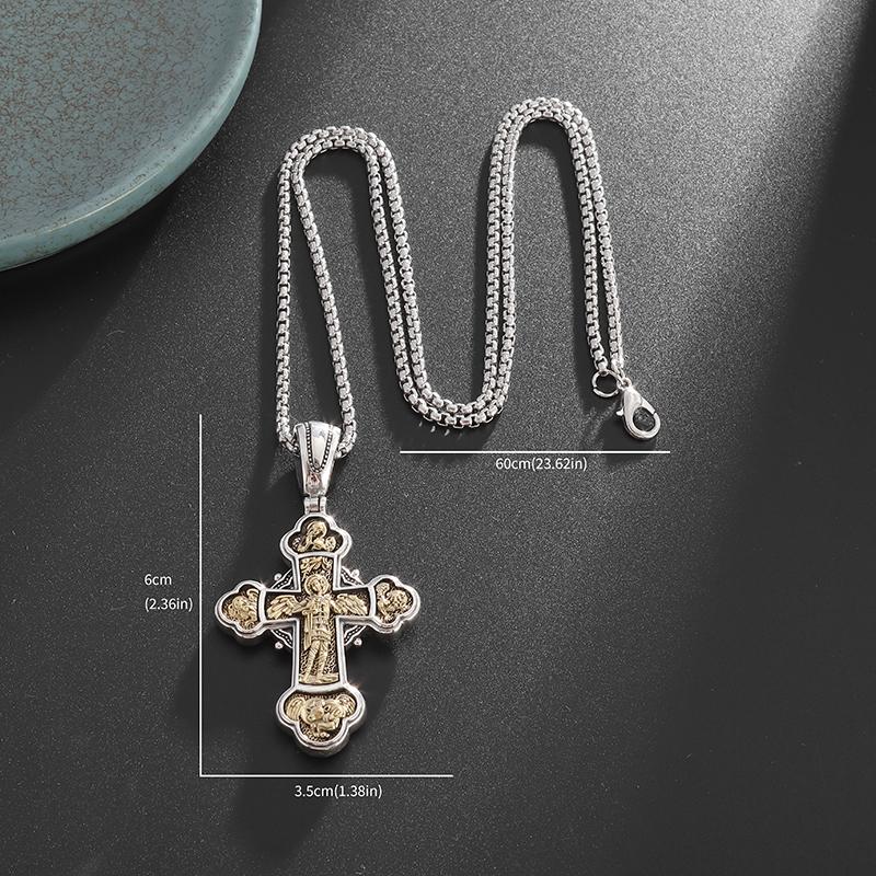 Archangel Michael Cross Pendant Vintage Catholic Necklace Men's and Women's Religious Prayer Faith Amulet Jewelry