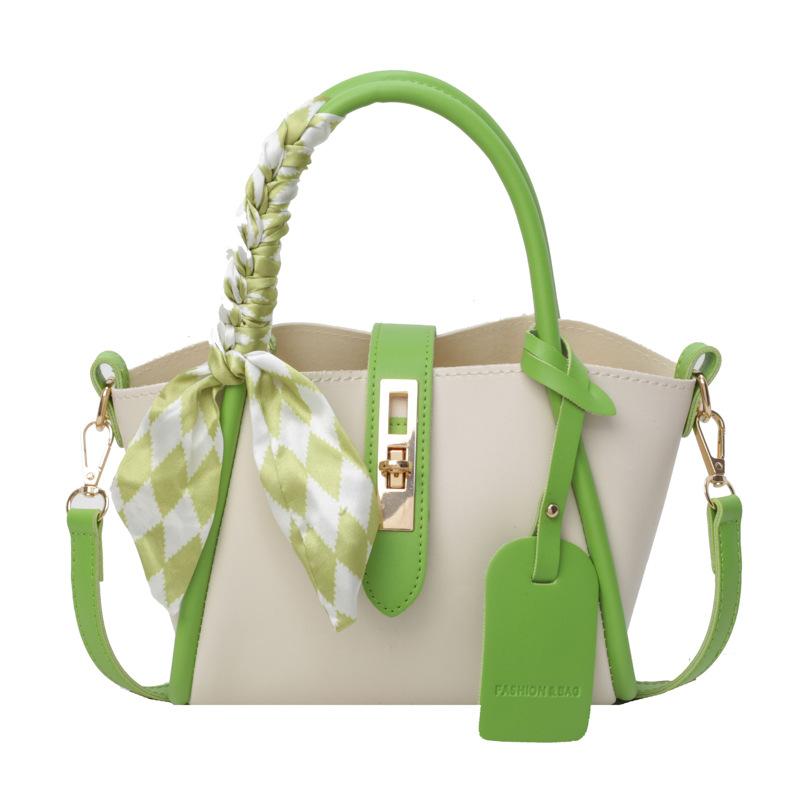 

Маленькая текстура и свежая сумка женская новая модная портативная сумка-ведро контрастного цвета простая на плечо сумка-мессенджер тренд зелёный