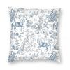 Blue Floral Toile With Horses Square Pillowcase Polyester Linen Velvet Creative Zip Decorative Sofa Seater Cushion Cover X