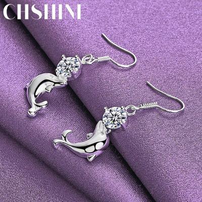 CHSHINE 925 Sterling Silver Dolphin Zircon Earrings For Women Fashion Charm Jewelry