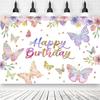 Butterfly Birthday Party Background Girls Fairy Princess Purple Pink Floral Gold Kids Table Banner Decor Photography Background
