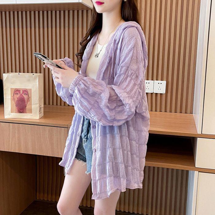 Summer Hooded Jacket Sweatshirt Women Fashion Single Breasted Sunscreen Loose Casual Coat