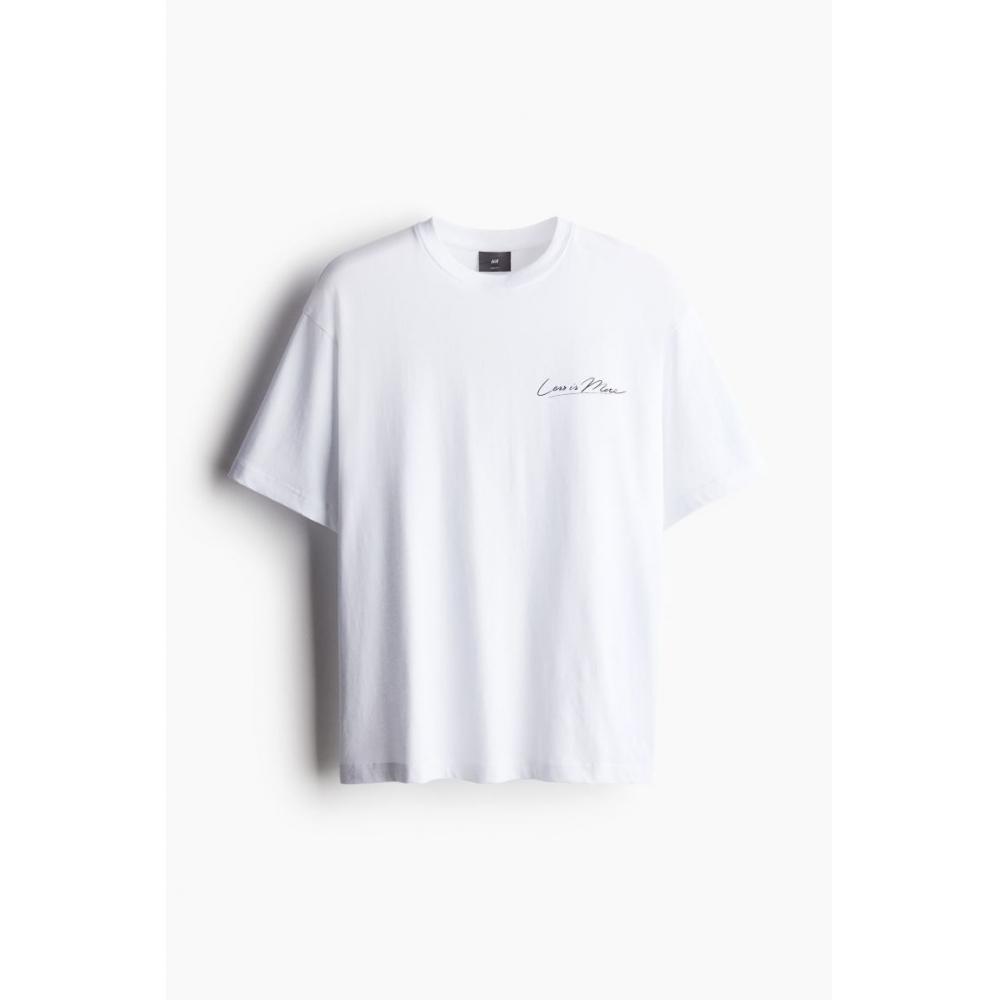 

Футболка свободного покроя с принтом HM, белая. Лучше меньше, да лучше