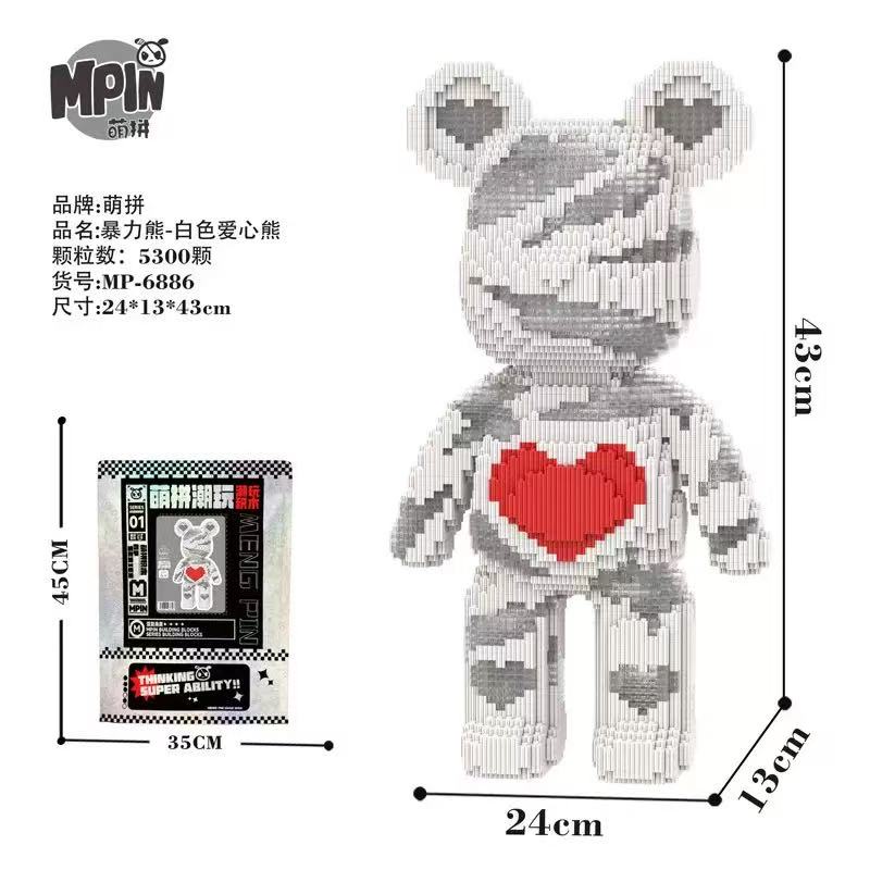 Big 43cm 3D Kawaii Bear Horse Model Micro Diamond Building Block Brick Toys For Children Adult Birthday Gifts Home Ornament