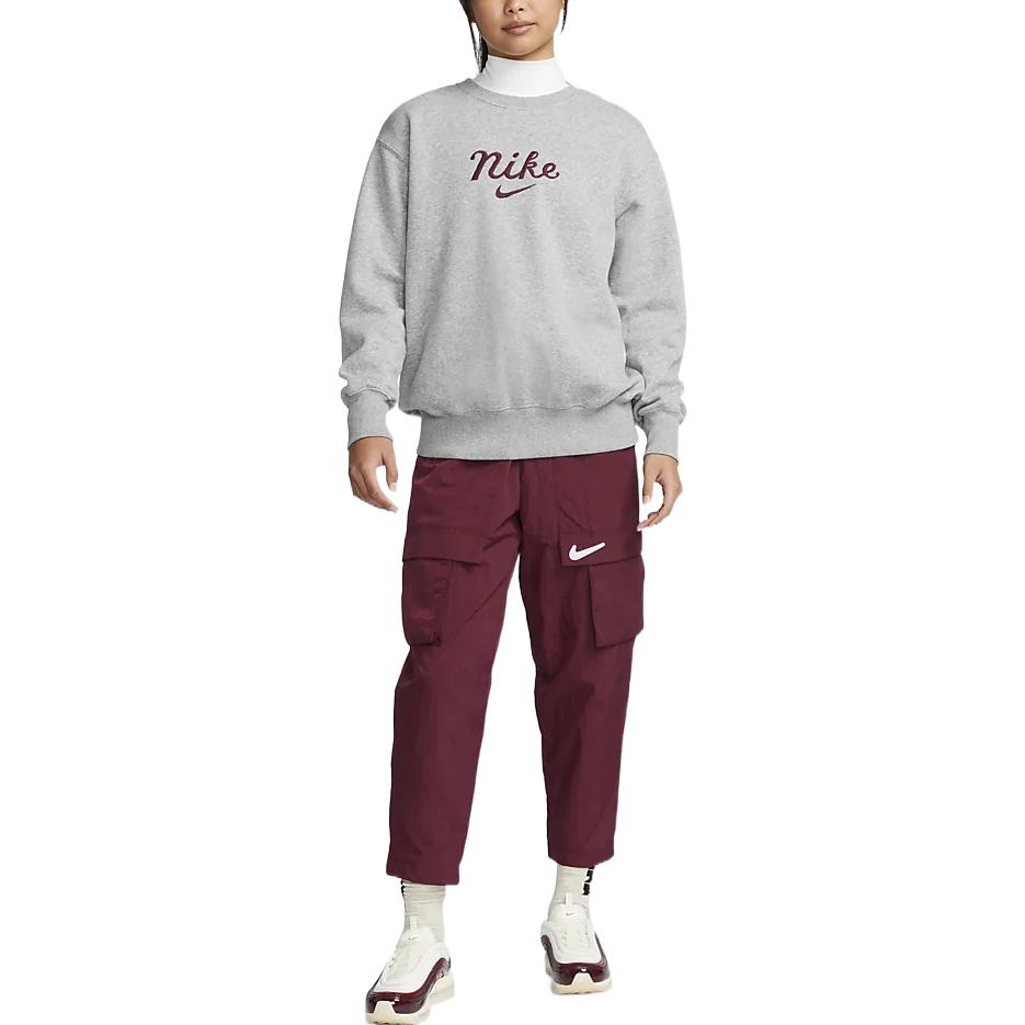 Nike FW22 Logo Embroidered Round Neck Long Sleeve Sweatshirt Women Sweatshirt Dark-Gray DZ4626-063