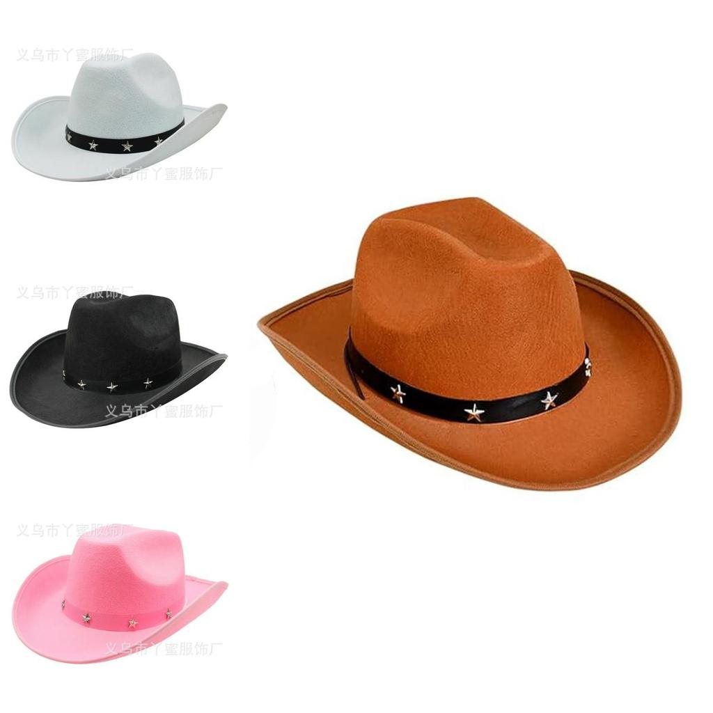 Cowboy Hat With Pink Star Rivets Costume Accessory For Parties
