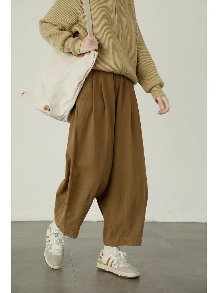 Loose and Large Version Meat-covering Nine-point Casual Pants Children's 2025 Spring New Elastic Waist Thin Wide-leg Pants