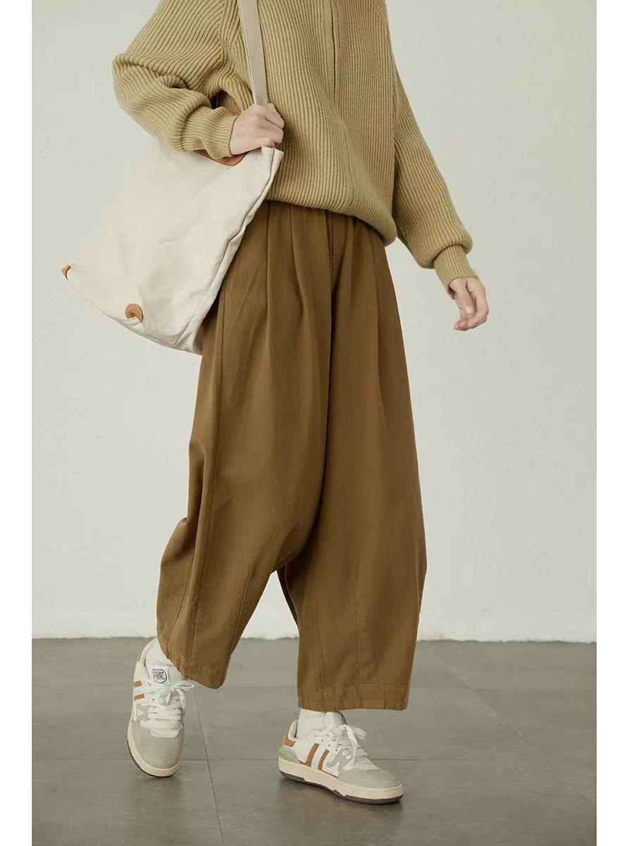 

Loose and large version meat-covering nine-point casual pants children s 2025 spring new elastic waist thin wide-leg pants M хакі