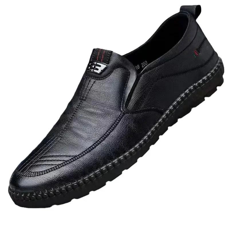 2025 Spring New Men's PU Leather Shoes with Soft Soles and Soft Surfaces for Business Leisure Fashion and Driving Bean Shoes