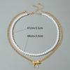 Accessories, Korean temperament double-layer stacked pearl necklace, simple alloy bow collarbone chain