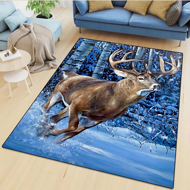 1Pc Animal Deer Print Rug - Home Decoration Carpet For Living Room Bedroom Flooring Computer Chair Area Rug