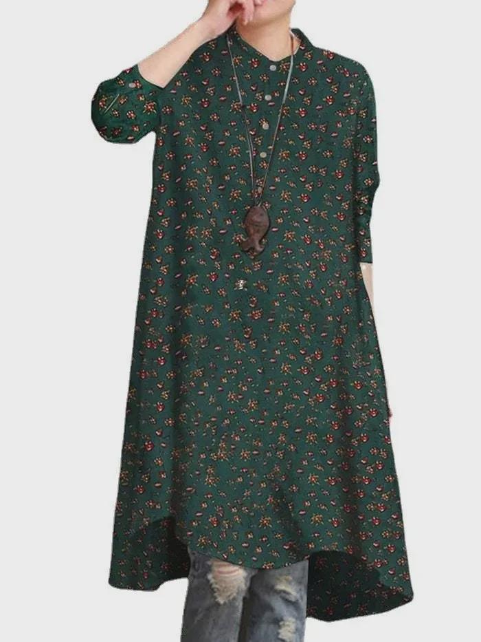 

2024 Женская рубашка свободного покроя с длинными рукавами и цветочным принтом в стиле ретро 4XL зелёный