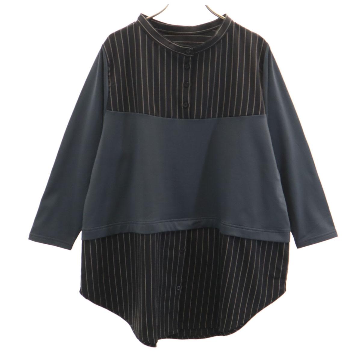 

n Or Striped pattern switching Long sleeve Stand collar shirt LL Women Used