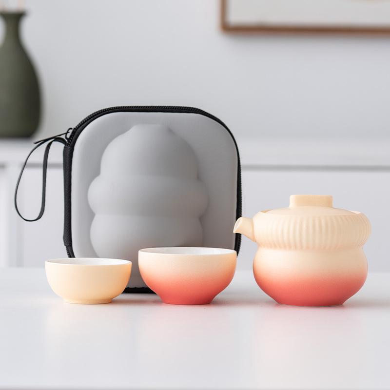 Travel tea set Kuaike cup portable high-end outdoor travel tea cup one pot two cups ceramic tea pot