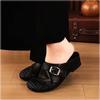 Woven Hollow Bag Head Mop Leather Thick Heel Half Slippers Women's Versatile Low Heel Sandals Women's One-button Round Head Cool Slippers