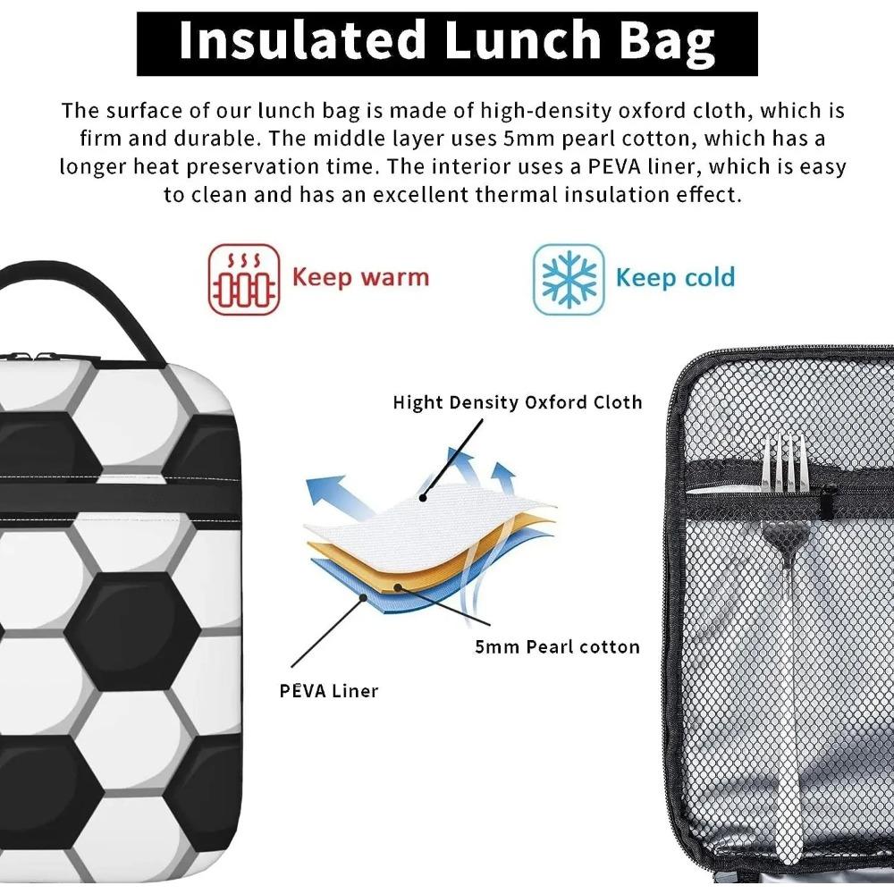 Sports Soccer Football Lunch Bag for Men Women Tote Insulated Cooler Bags Reusable Lunch Box for College Work Office Picnic