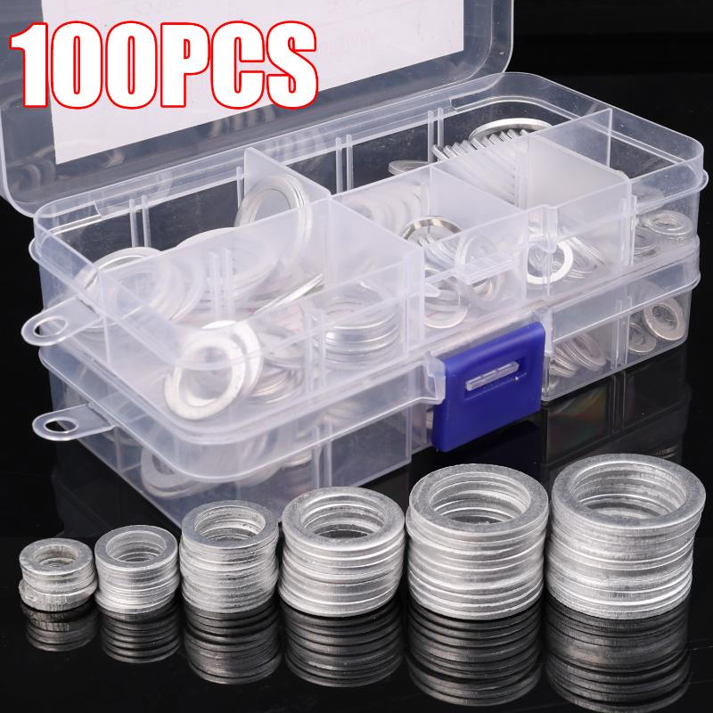 100pcs M6-M16 Car Sealing Gasket Aluminum Screw Washer Auto Engine Bottom Oil Drain Screw Sealing Gasket Accessories